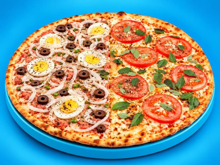 Pizza 35cm (8 fatias) 1/2 Portuguesa + 1/2 Marguerita