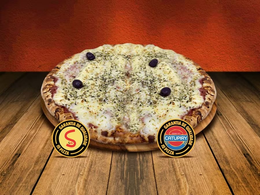 Pizza Grande Portuguesa + Dois Queijos C/ Catupiry (08 pedaços)