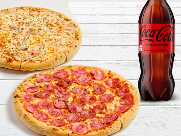 Promoção 2 pizzas médias + refrigerante 2l