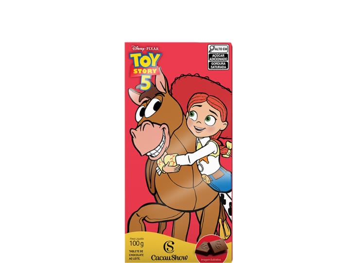 Tablete Toy Story de Chocolate ao Leite Jessie e Bala no Alvo 100g